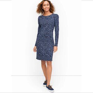 Talbots Plus sweatshift shift dress blue leopard animal print new 3X PETITE 3XP